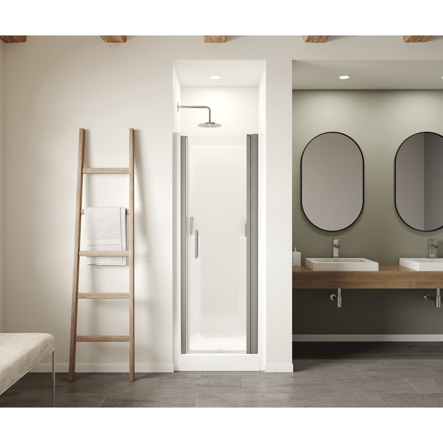 One-Piece Shower, Maax, Jasmin Sleek DI Series, 30 in L, 32 in W, 73-1/2 in H, AcrylX, Chrome, Square - 5