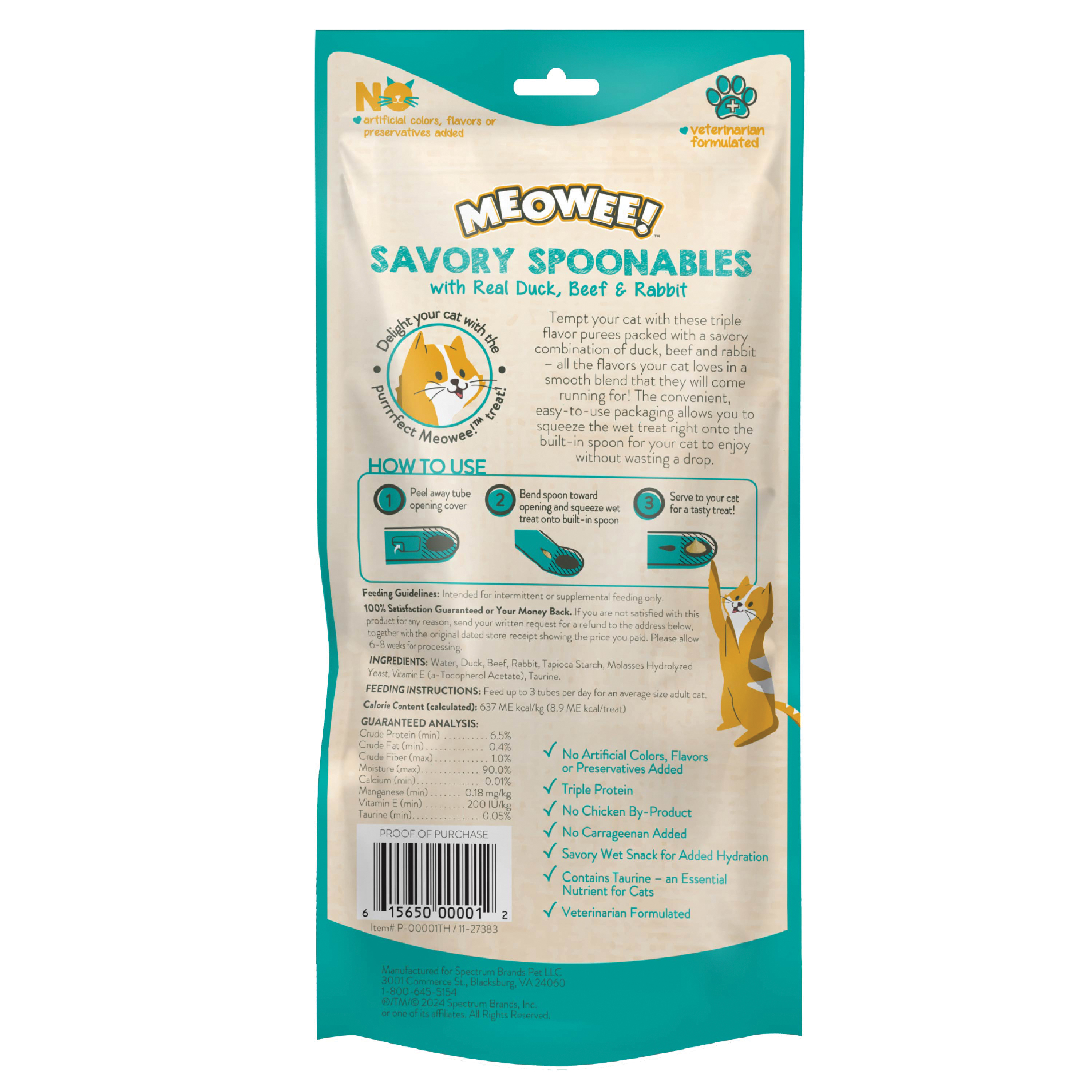 MEOWEE! Savory Spoonables Series P-00002 Cat Treat, Beef, Duck, Rabbit, 3.9 oz - 1