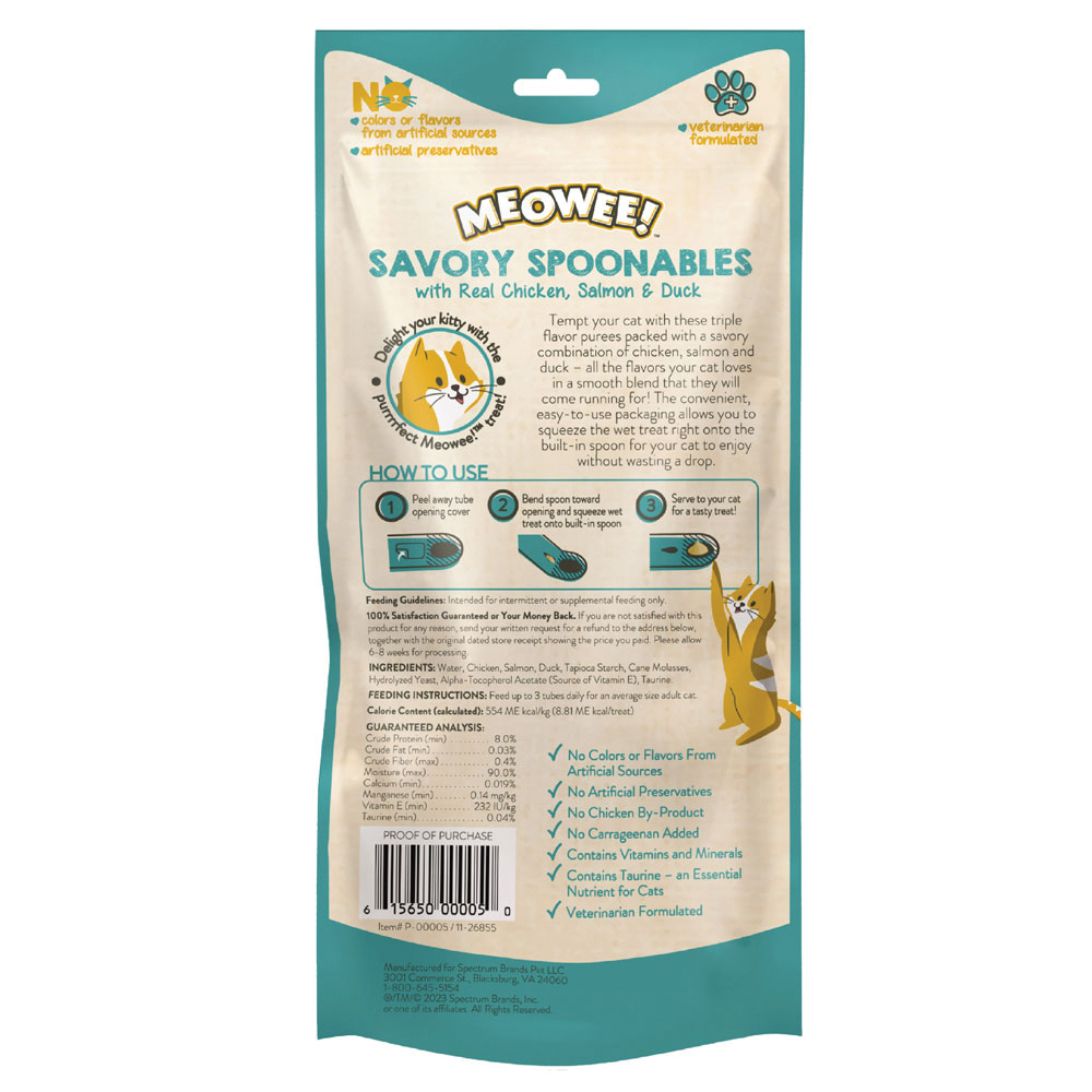 MEOWEE! Savory Spoonables Series P-00006 Cat Treat, Chicken, Duck, Salmon, 3.9 oz - 1