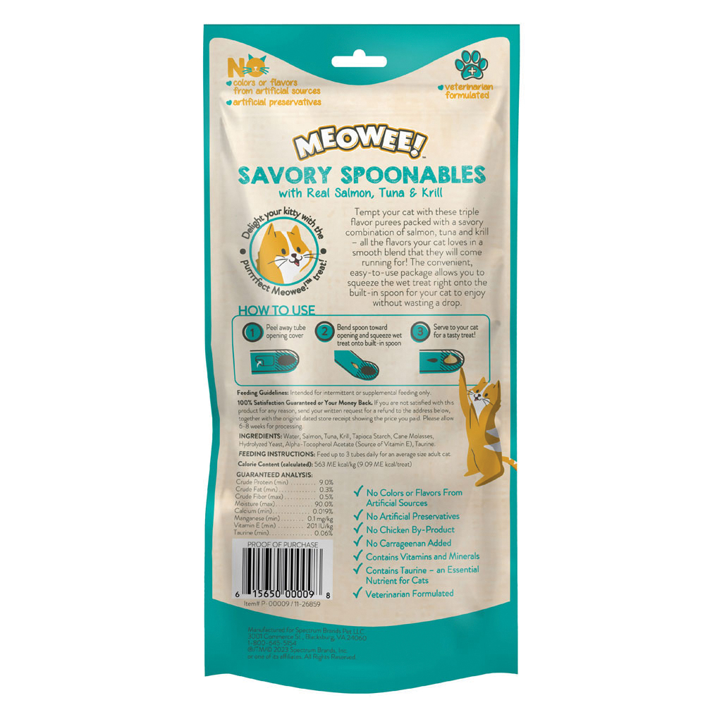 MEOWEE! Savory Spoonables Series P-00010 Cat Treat, Krill, Salmon, Tuna, 3.9 oz - 1