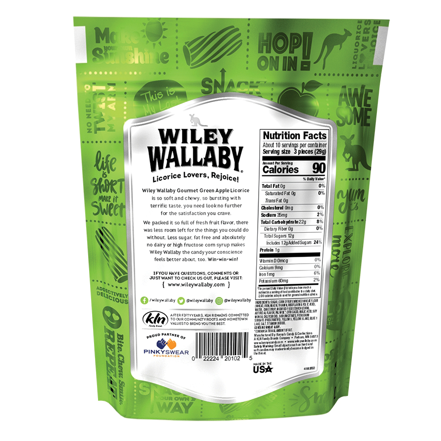 Wiley Wallaby 633289 Licorice, Chewy, Green Apple, 10 oz Bag - 2