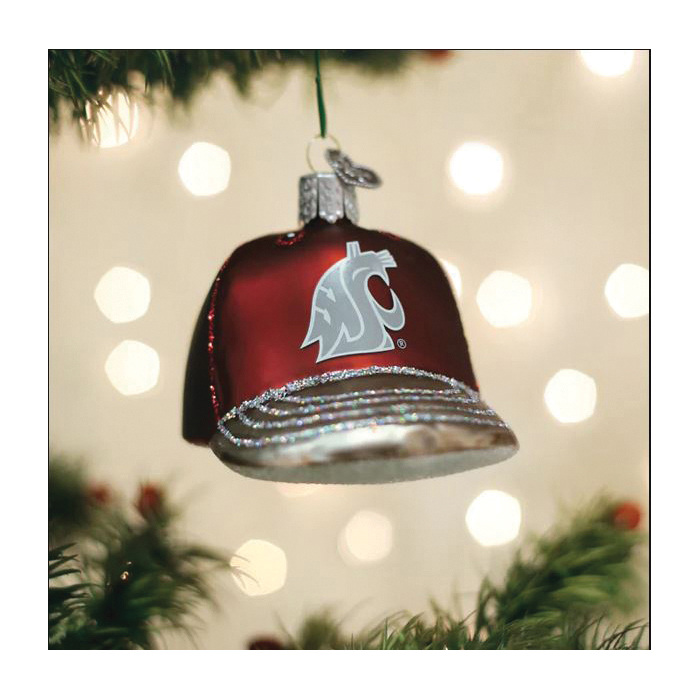 Old World Christmas 62019 Christmas Ornament, 2-1/4 in H, Washington State Baseball Cap, Glass - 2