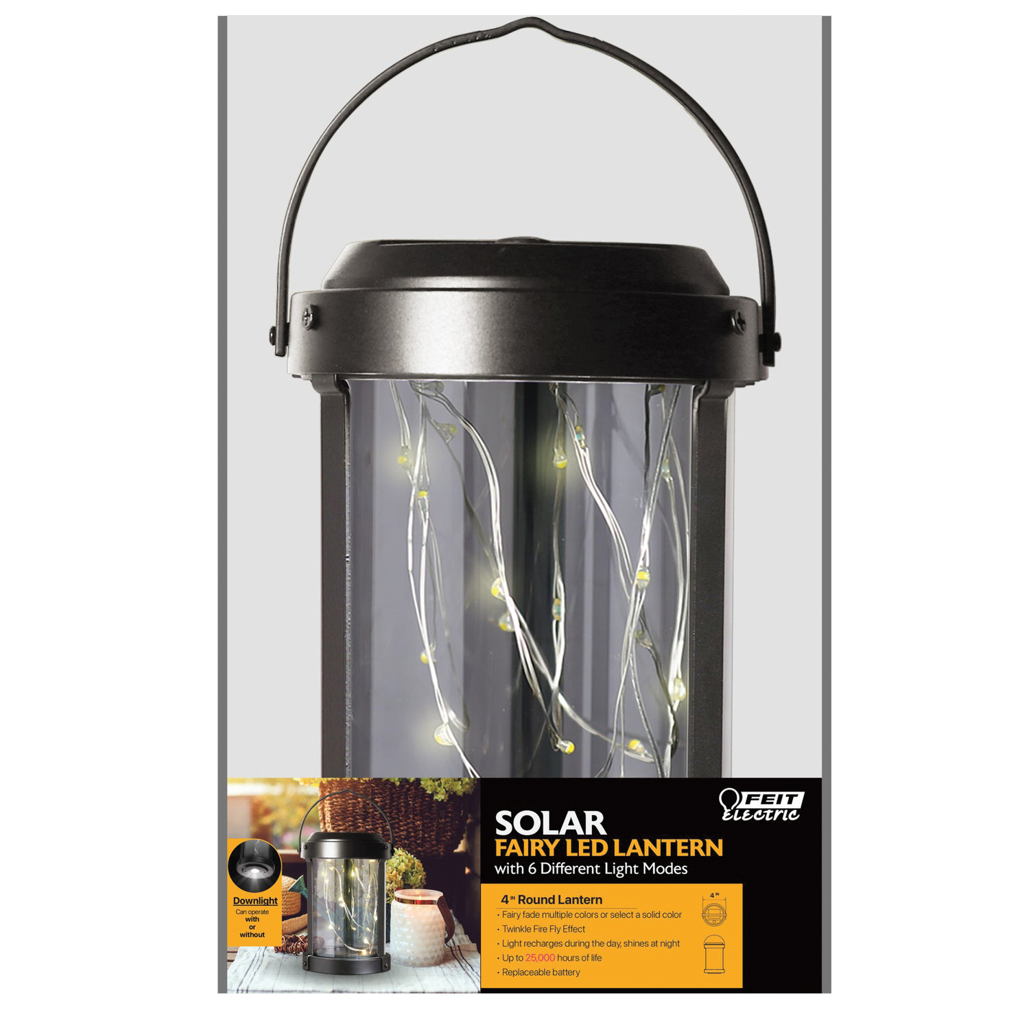 Fairy Light Lantern, Feit Electric, Round, Battery, Solar, LED Lamp, Bronze - 2