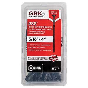 RSS Series 95412 Structural Screw, 4 in L, Coarse Thread, Washer Head, Torx Drive, Steel, Zinc-Plated, 25