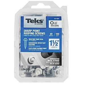 21424 Roofing Screw, 1-1/2 in L, Coarse Thread, Washer Head, Hex Drive, Sharp Point, Steel, Zinc-Plated, 100