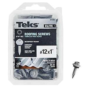 Elite Series 21450 Roofing Screw, 1 in L, Coarse Thread, Washer Head, Hex Drive, Sharp Point, Steel, Zinc-Plated