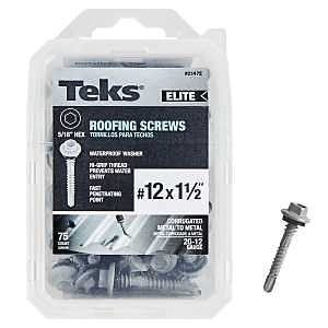 Elite Series 21472 Roofing Screw, 1-1/2 in L, Coarse Thread, Washer Head, Hex Drive, Drill Point, Steel, 75