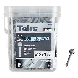 Elite Series 21473 Roofing Screw, 1-1/2 in L, Coarse Thread, Washer Head, Hex Drive, Drill Point, Steel, 225