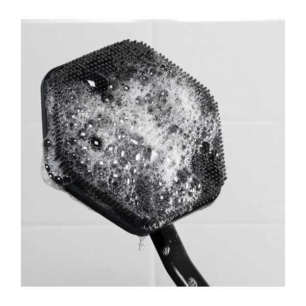 Tooletries T0129-1 Back Scrubber, 16-1/2 in L, Silicone, Charcoal, Ergonomic Handle - 4
