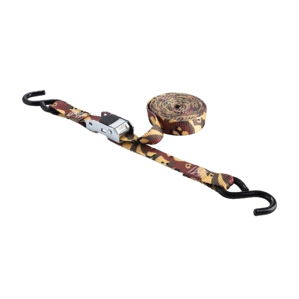 47324 Tie-Down Strap, 1 in W, 12 ft L, Camo, 500 lb Working Load, S-Hook End