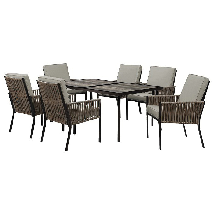 SHKVS636B Dining Set, 7-Piece, 6 Seating, Rectangular Table, Woodgrain Table, Tan Seat