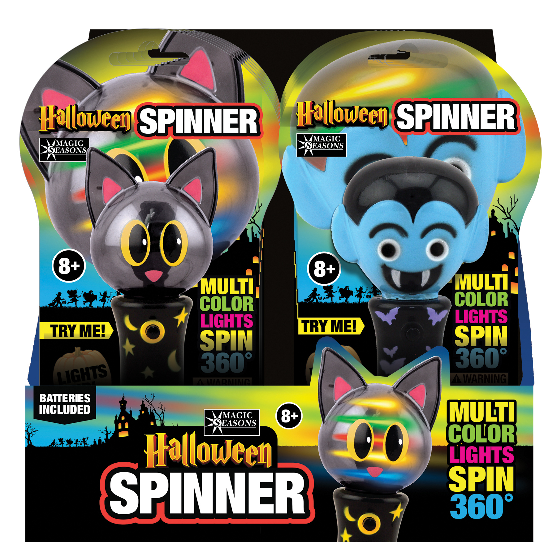 Cat & Vampire Spinner, Halloween, LED, Multi-Color - 1