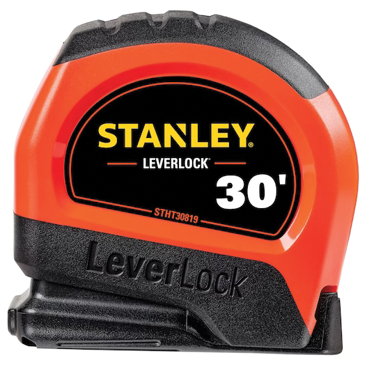 LeverLock Series STHT30819S Tape Measure, 30 ft L Blade, 1 in W Blade, Steel Blade, ABS/Rubber Case, Orange Case