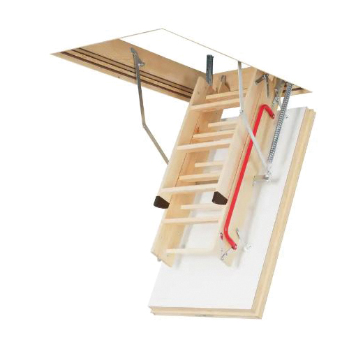 LWT Series LWT3054 Folded 3-Section Attic Ladder, 10 ft 1 in H Ceiling, 30 x 54 in Ceiling Opening, 350 lb, Wood