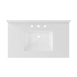 QZ37228SWR Vanity Top, 22 in OAL, 37 in OAW, Quartz, Snow White, Undermount Sink, 1-Bowl, Rectangular Bowl