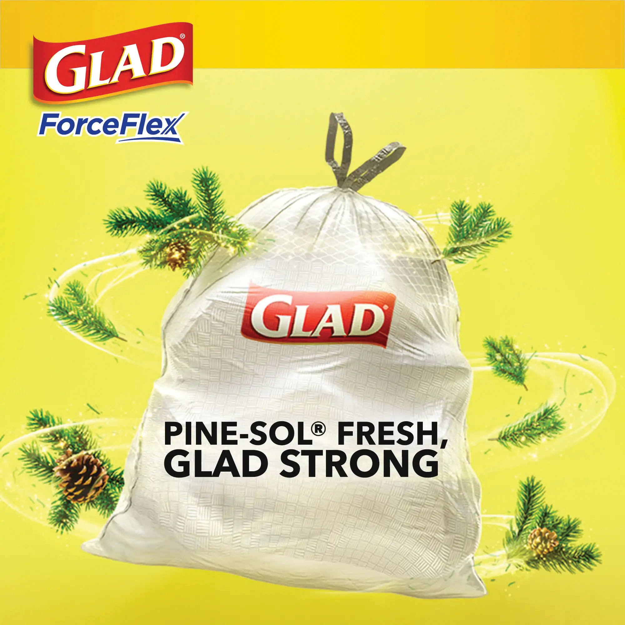 Glad ForceFlex Series 22372 Pine-Sol Scented Trash Bag, 13 gal, Plastic, White - 2