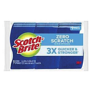529-5 Zero Scratch Scrub Sponge, Cellulose Abrasive, 4.4 in L, 2.6 in W, Blue