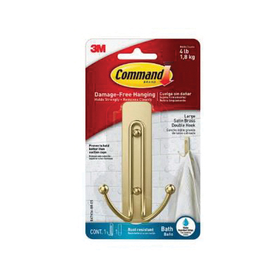 BATH36-BR-ES Large Bath Hook, 4 lb, 2-Hook, Metal, Satin Brass