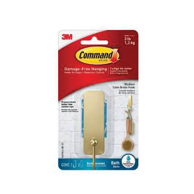 BATH43-BR-ES Medium Bath Hook, 3 lb, 1-Hook, Metal, Satin Brass