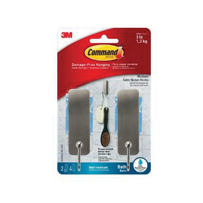 BATH43-SN-2ES Medium Bath Hook, 3 lb, 1-Hook, Metal, Satin Nickel