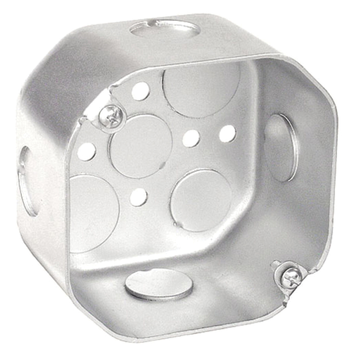 54171-1/2-UPC Octagon Box, 4 in OAW, 2-1/8 in OAD, 7-Knockout, Steel Housing Material, Silver, Galvanized