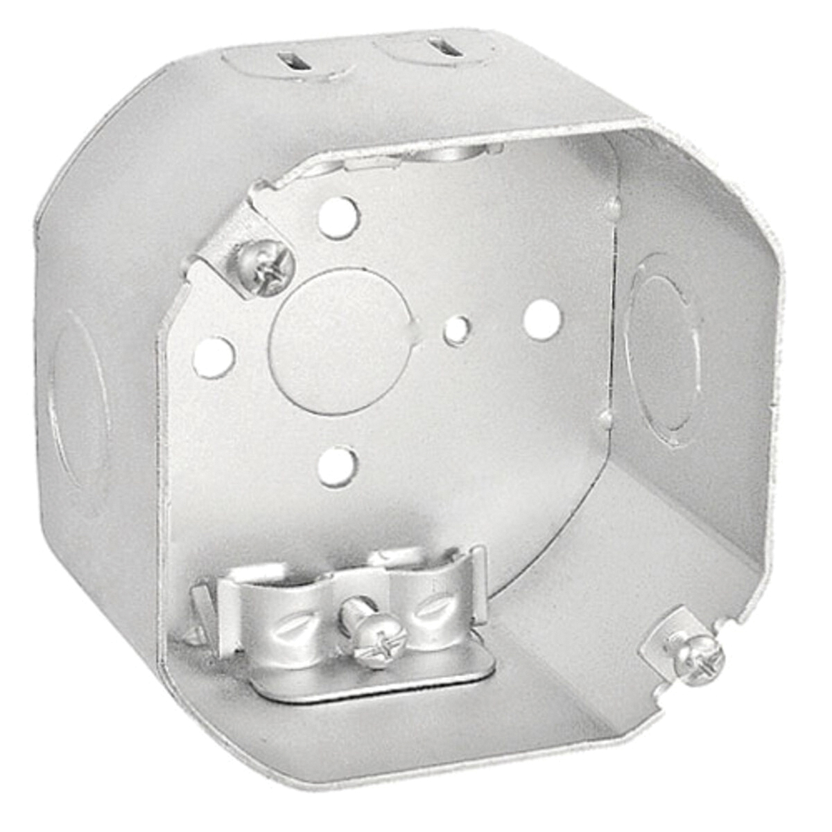 54171-R-UPC Octagon Box, 4 in OAW, 2-1/8 in OAD, 7-Knockout, Steel Housing Material, Silver, Galvanized