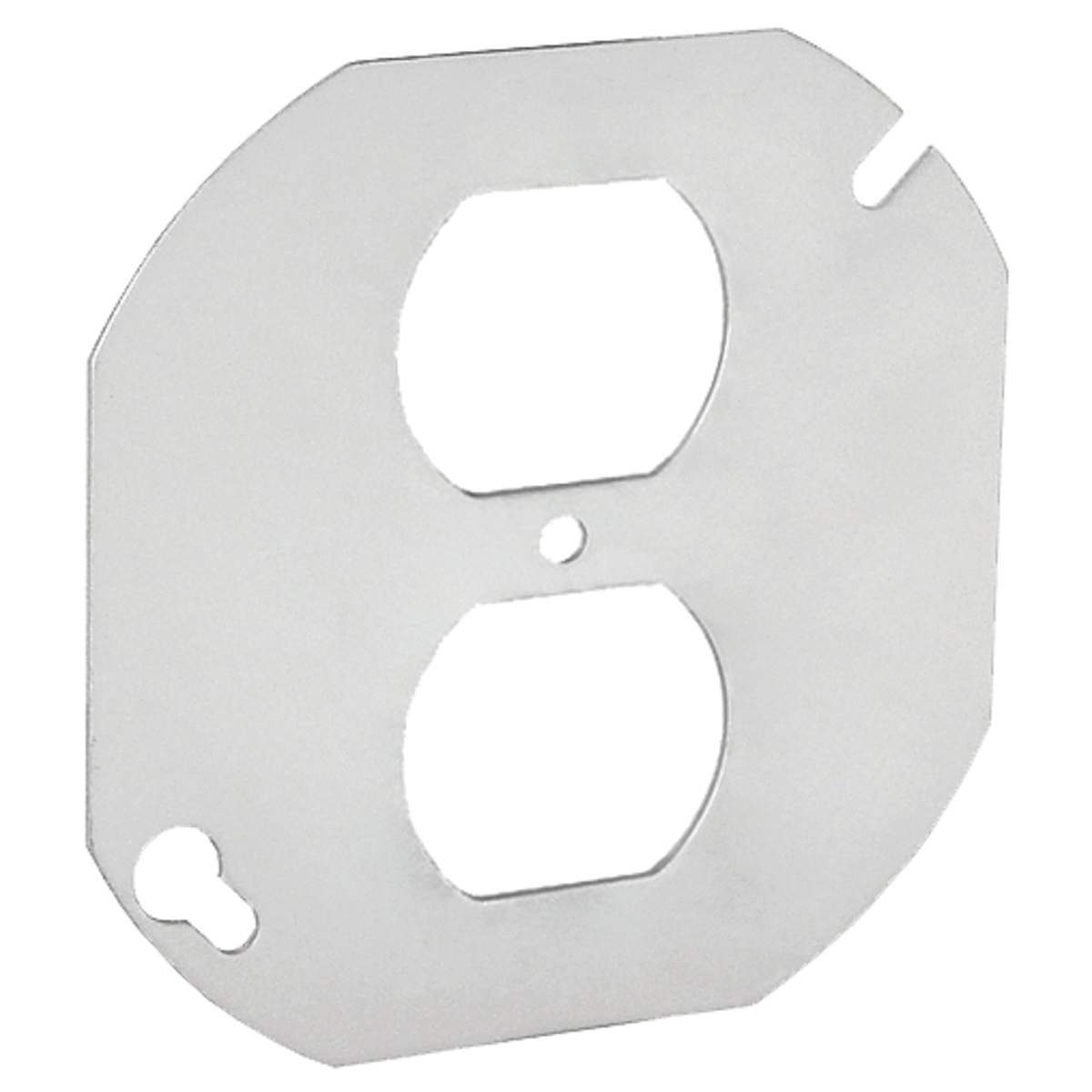 54C40-UPC Flat Blank Cover, 0.06 in L, 4 in W, Octagonal, 2-Gang, Steel, Silver, Galvanized
