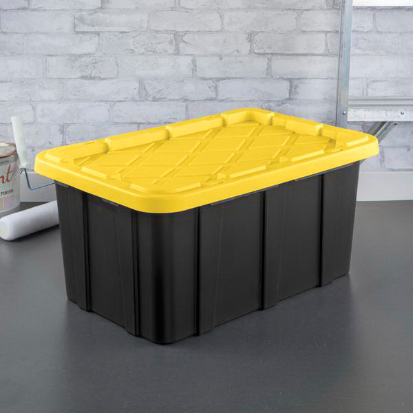 Sterilite 50659Y06 Industrial Tote, 27 gal, Snap-On Locking, Polypropylene, Black/Yellow Lily - 2