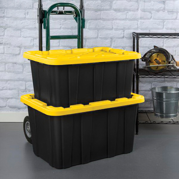 Sterilite 50659Y06 Industrial Tote, 27 gal, Snap-On Locking, Polypropylene, Black/Yellow Lily - 3