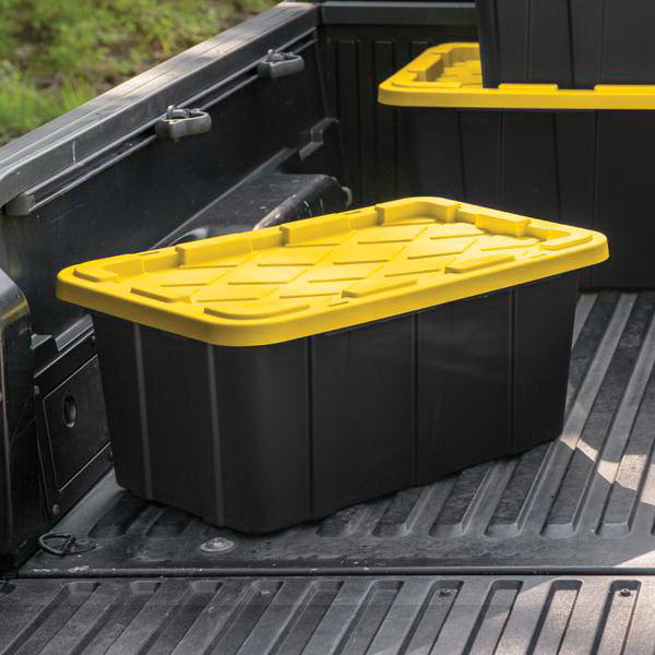 Sterilite 50659Y06 Industrial Tote, 27 gal, Snap-On Locking, Polypropylene, Black/Yellow Lily - 4