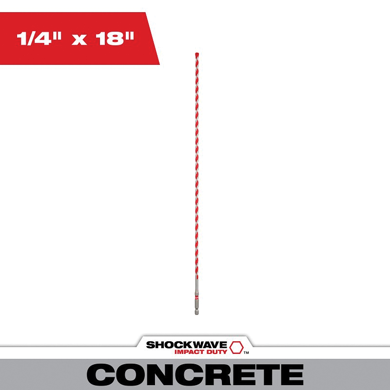 SHOCKWAVE Impact Duty 48-20-9013 Hammer Drill Bit, 1/4 in Dia, 18 in OAL, Wide Flute, 1/4 in Dia Shank