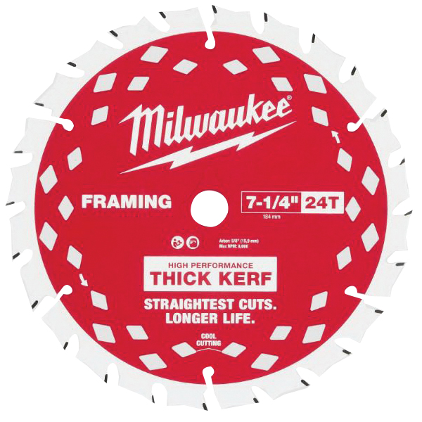 48-40-2740 Circular Saw Blade, 7-1/4 in Dia, 5/8 in Arbor, 24-Teeth, Carbide Cutting Edge