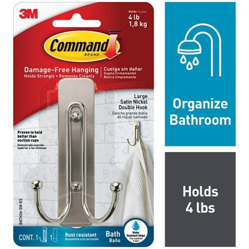 BATH36-MB-2ESF Large Bath Hook, 4 lb, 2-Hook, Metal, Matte Black