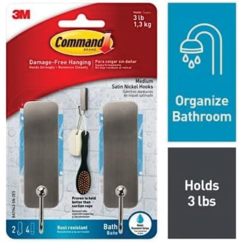 BATH43-MB-2ES Medium Bath Hook, 3 lb, 2-Hook, Metal, Matte Black