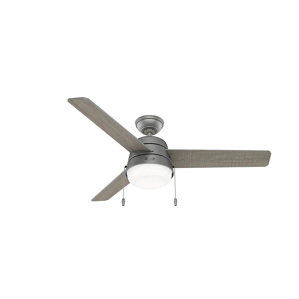 Aker Series 51734 Ceiling Fan, 3-Blade, Matte Silver Housing, Gray Walnut/Matte Silver Blade, Plywood Blade