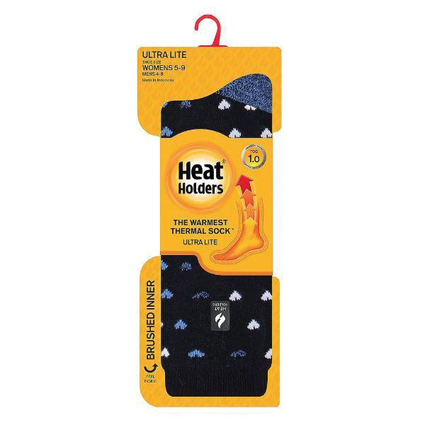 Heat Holders Ultra Lite Series HH2W08102 Heart Crew Socks, Women's, Acrylic/Elastane/Nylon, Black/Gray - 2