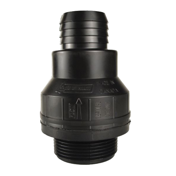 EFSCV125RS Sump Pump Check Valve, 1-1/2 x 1-1/4 or 1-1/2 in Connection, MPT x Barb or Spigot, Plastic Body