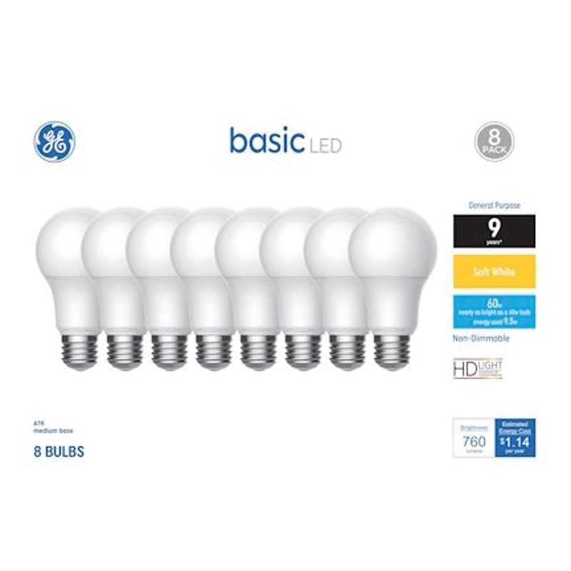 Basic Series 46778 Light Bulb, General-Purpose, A19 Lamp, 60 W Equivalent, E26 Medium Lamp Base, Frosted, Soft White