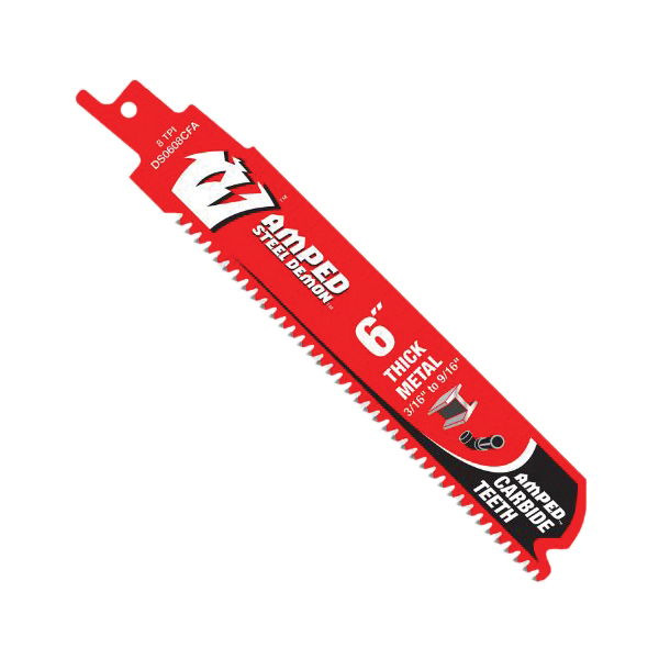AMPED, Steel Demon DS0608CFA10 Reciprocating Saw Blade, 1 in W, 6 in L, 8 TPI , Carbide Cutting Edge