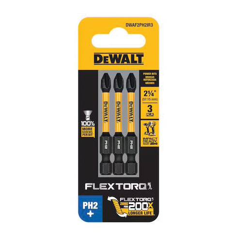 DEWALT FLEXTORQ DWAF1SQ2IR10 Impact Screwdriver Bit, #2 Drive, Square Drive, 1/4 in Shank, Hex Shank, 1 in L, Steel