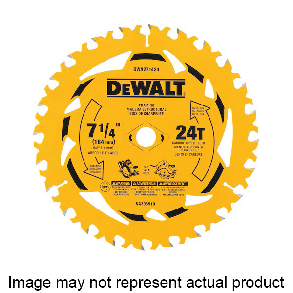 DWA261224B10 Circular Saw Blade, 6-1/2 in Dia, 5/8 in Arbor, 24-Teeth, Tungsten Carbide Cutting Edge