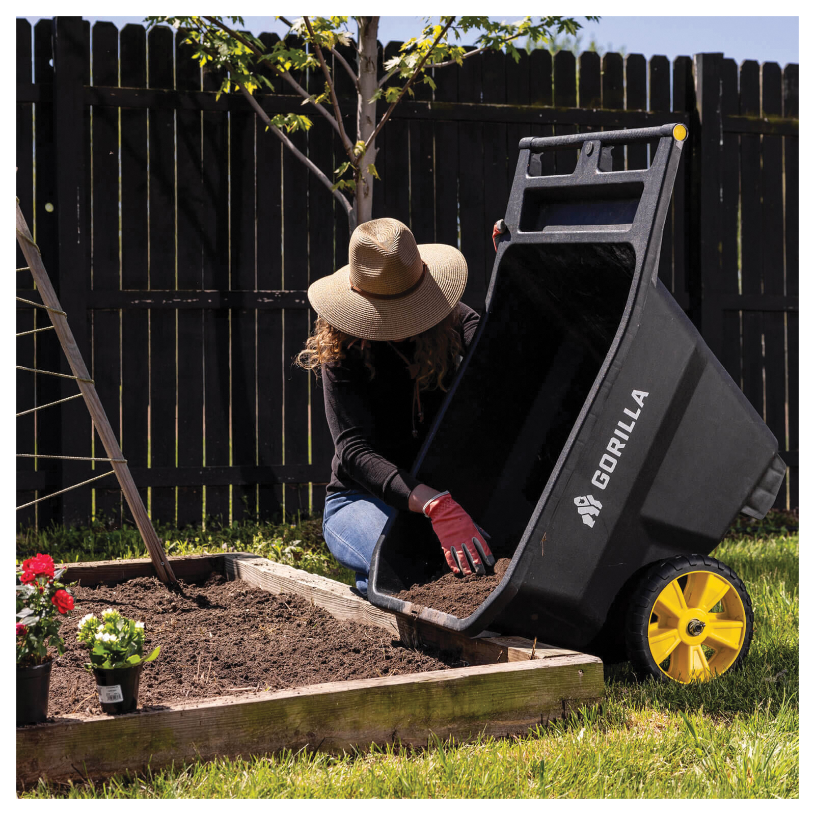 Gorilla Carts GCY-100-C Yard Cart, 10 cu-ft, Poly Deck, 2-Wheel, 13 in Wheel, Molded Flat-Free Wheel, Pull, Push Handle - 2