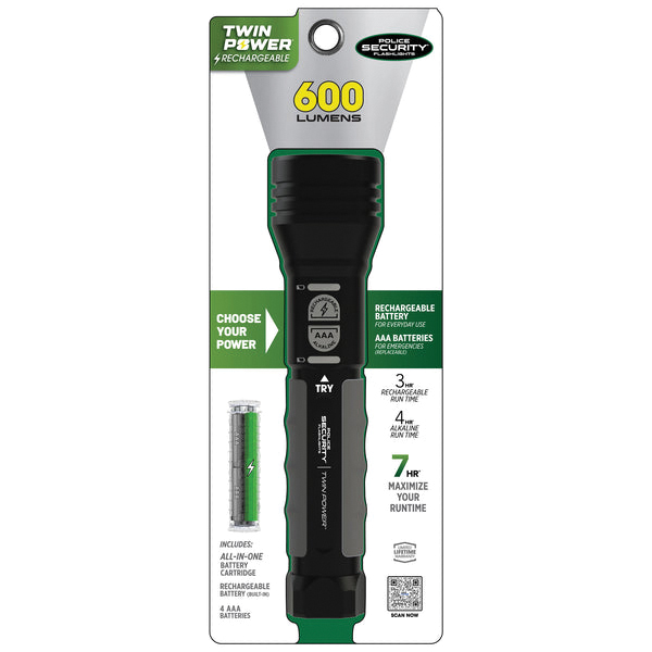 Police Security Twin Power Series 97948 Flashlight, AAA Battery, Alkaline, Lithium-Ion Battery, LED Lamp, 4 hr Run Time - 5