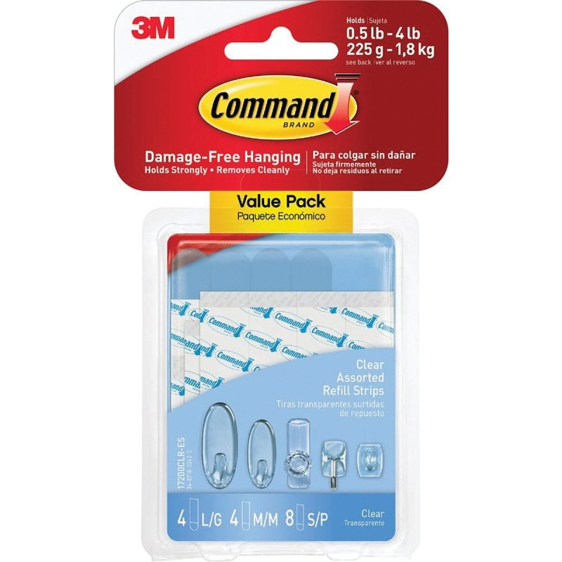 17200CLR-16ESF Assorted Refill Strip, 3/4 in W, 5 in L, Plastic Backing, Clear