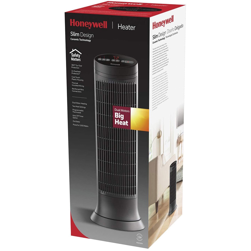 Honeywell HCE322V Digital Tower Heater, 12.5 A, 120 V, 1500 W, 2-Heat Setting, Dark Gray - 2