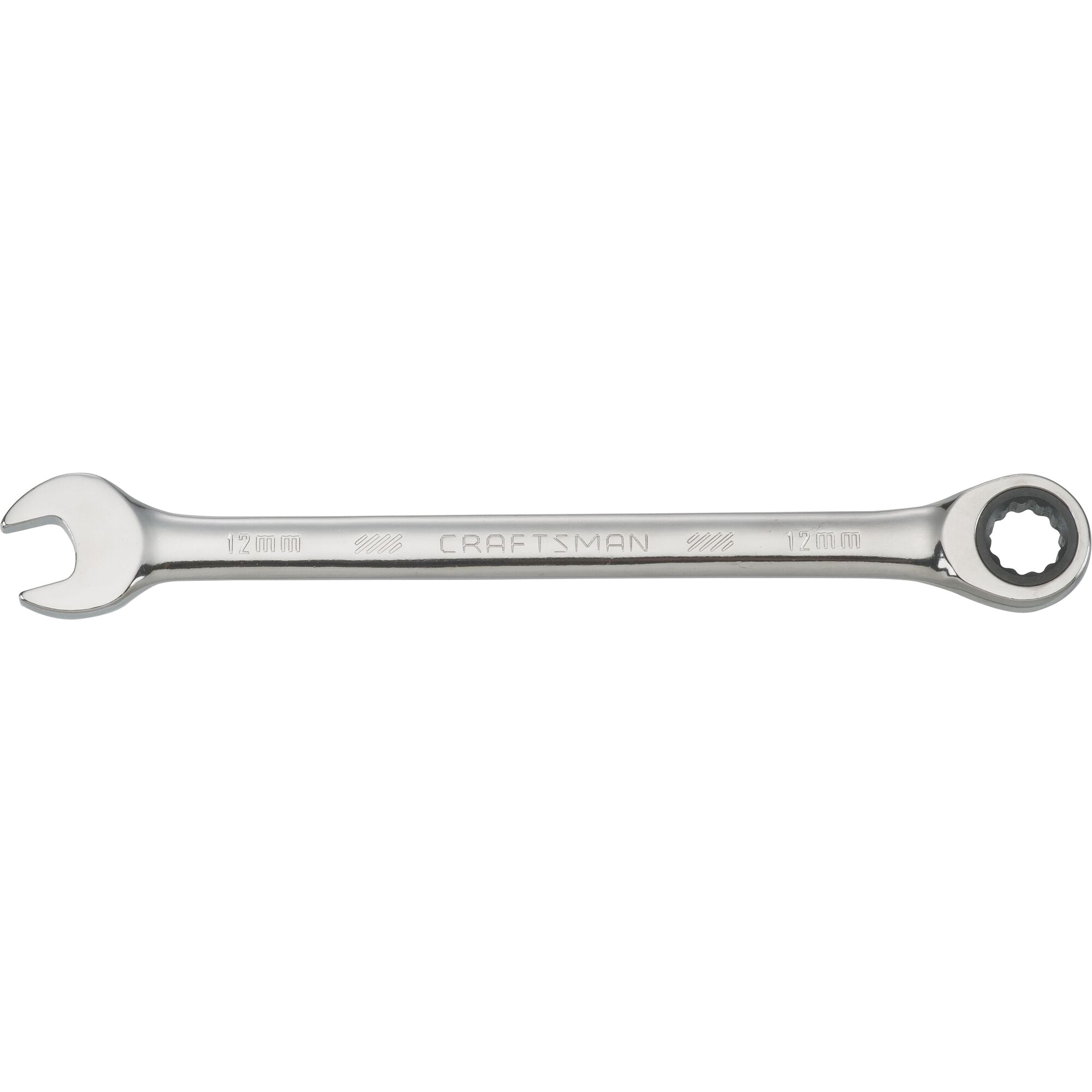 CMMT42570 Ratcheting Wrench, Metric, 12 mm Head, 7.8 in L, 12-Point, Steel, Polished Chrome