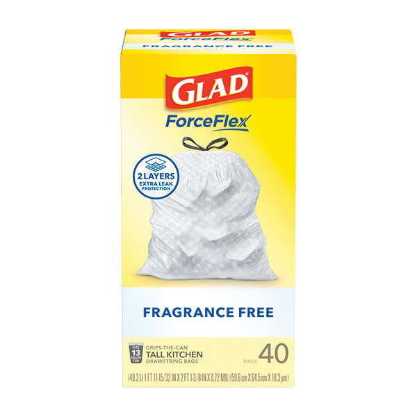 ForceFlex 79224 Fragrance-Free Kitchen Trash Bag, 13 gal, Plastic, White, 40 ct.