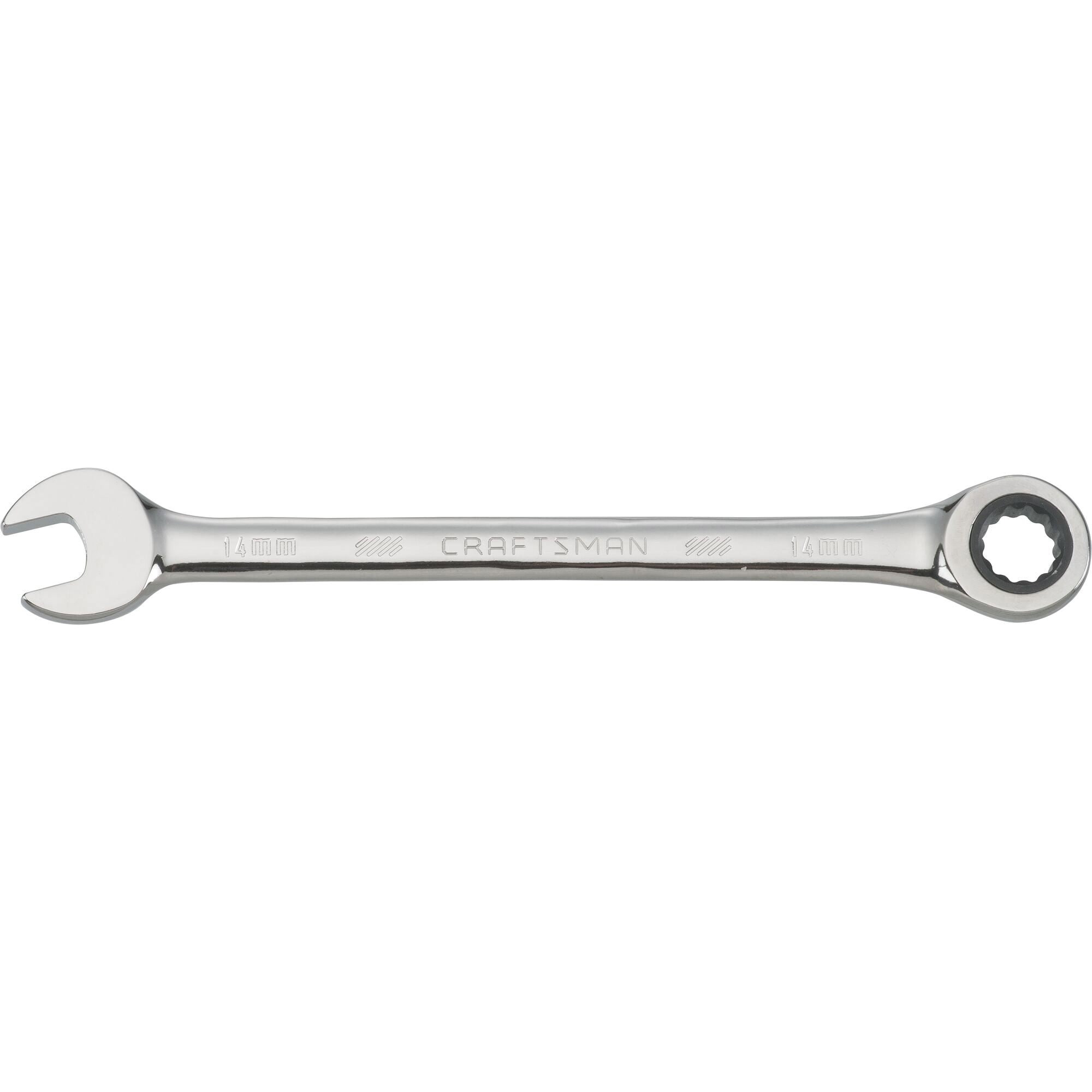 CMMT42572 Ratcheting Wrench, Metric, 14 mm Head, 7 in L, 12-Point, Steel, Polished Chrome