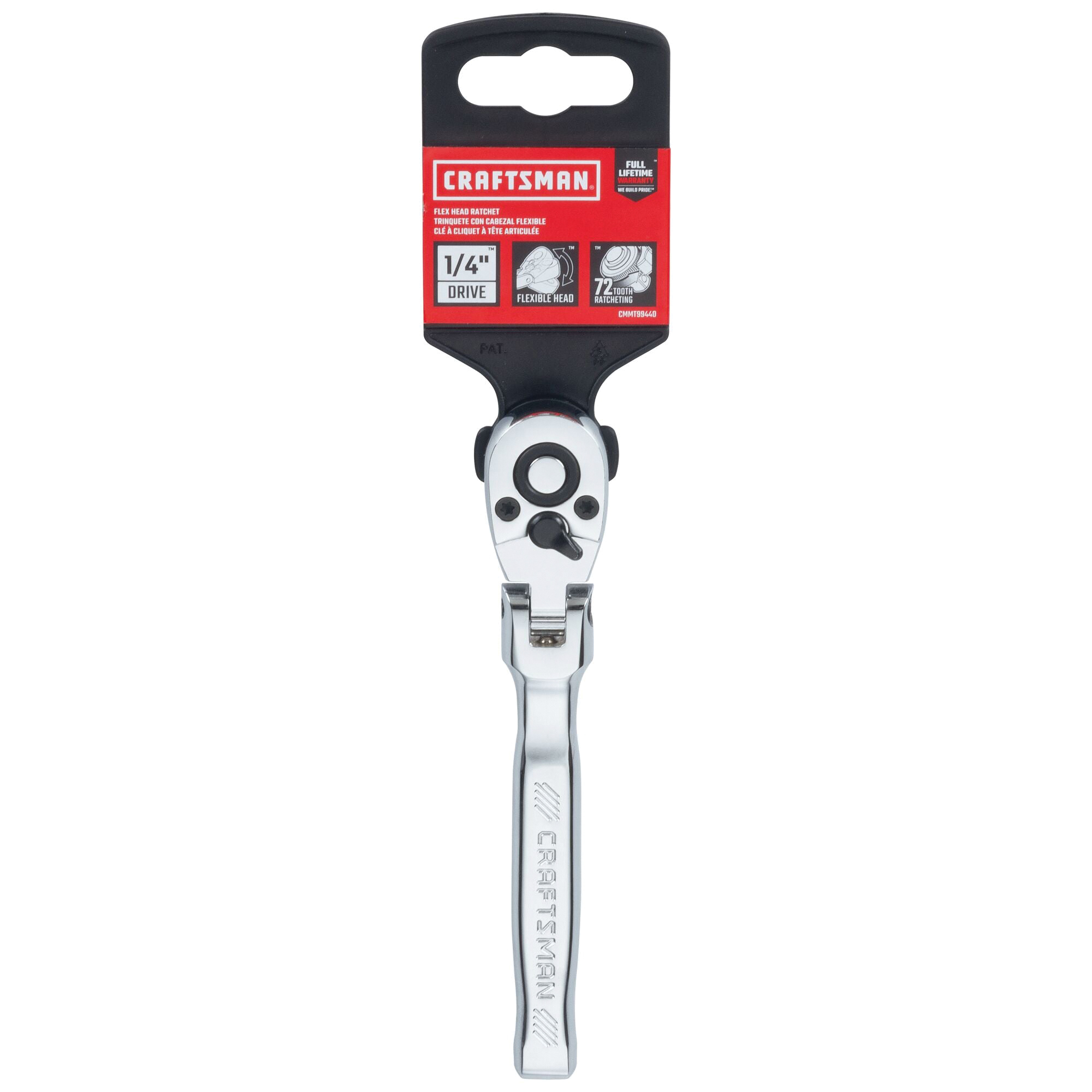 CMMT99440 Ratcheting Wrench, SAE, 1/4 in Drive, 5.7 in L, Steel, Polished Chrome