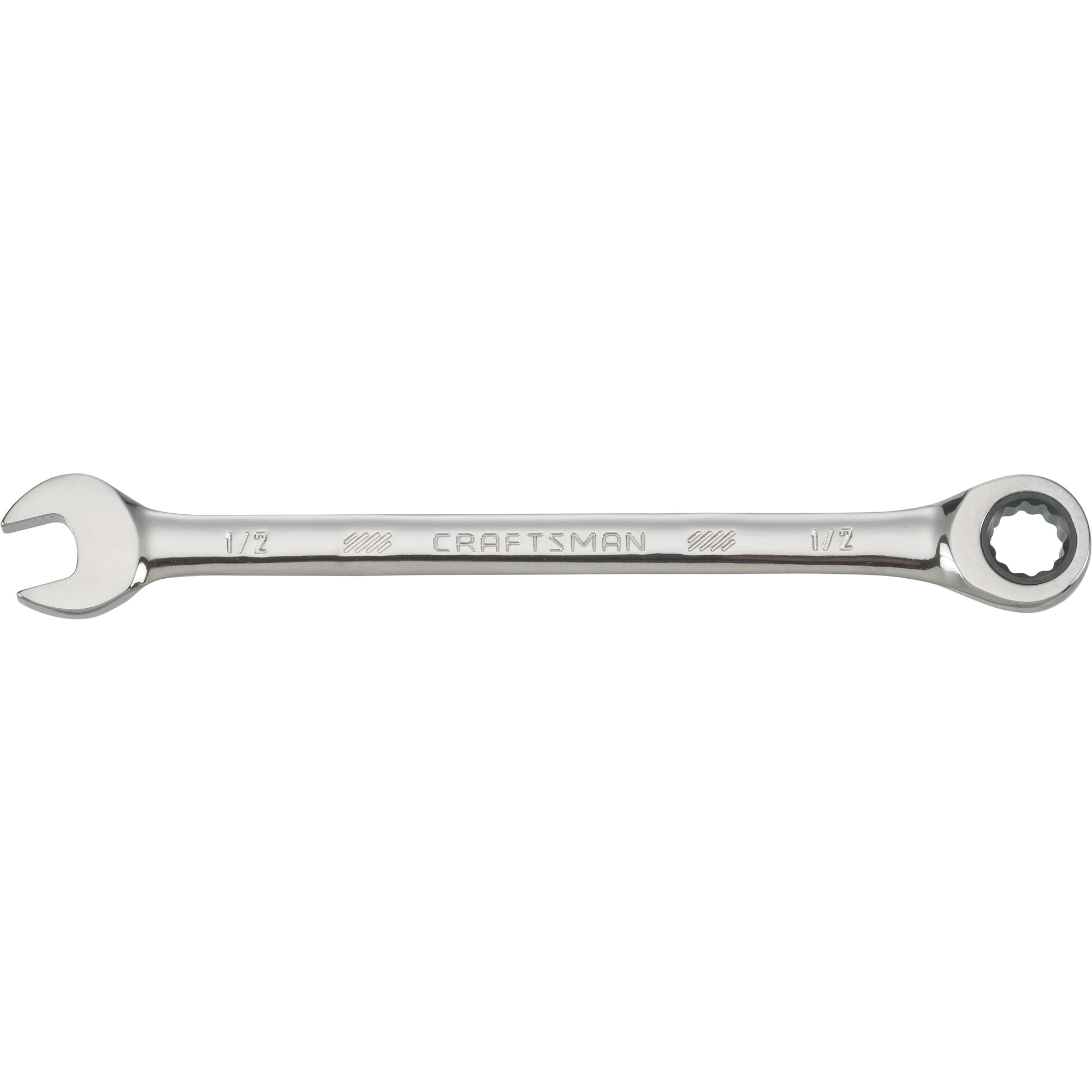 CMMT42563 Ratcheting Wrench, SAE, 1/2 in Drive, 6.4 in L, 12-Point, Steel, Polished Chrome, Standard Handle